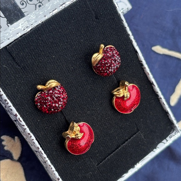 Kate Spade Pave Crystal & Vintage Avon Red Apple Stud Earrings Teacher Gift Set - Picture 9 of 15